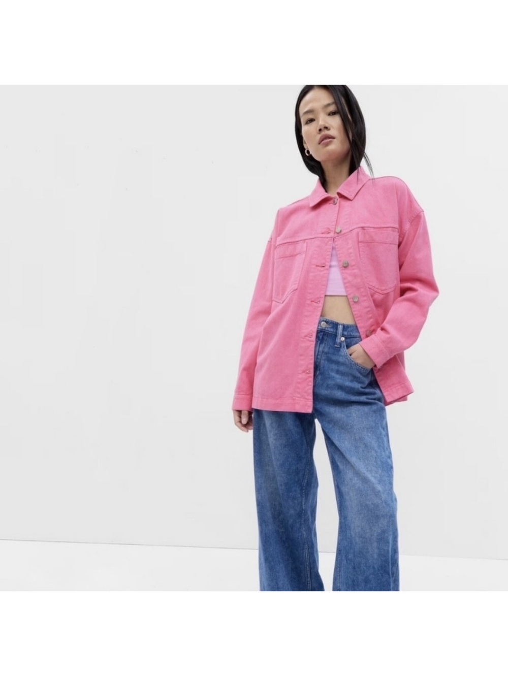 GAP Hot Pink Oversized Denim Chore Utility Jacket M